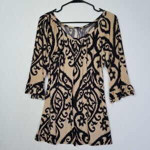 ❤️ 3/$12. Voll Black Tan 3/4 Sleeves Blouse Size Medium